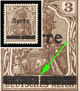 1920 3pf Saar, Germany, Long Bar Vertically BROKEN