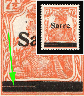 1920 7 1/2pf Saar, Germany, Long Bar Horizontally BROKEN