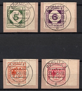 1945 Gorlitz on pieces, Germany Local Post, Complete Set, Margins