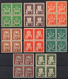 1946 Lubbenau (Spreewald), Germany Local Post, Complete Set, Blocks of Four
