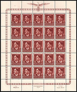 1944 24gr on 1zl General Government, Germany, Poland, Full Sheet, Plate Number '5'