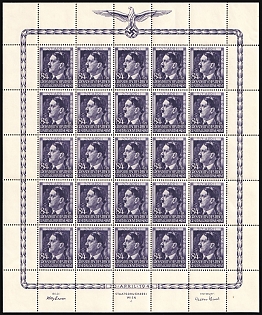 1944 84gr on 1zl General Government, Germany, Poland, Full Sheet, Plate Number '2'