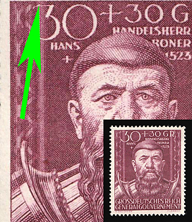 1944 30 on 30gr General Government, Germany, Poland, Top Margin on Left over '30' Nicked