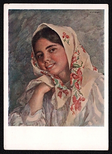 1930 'A Merry Girl' Soviet Union Picture Postcard