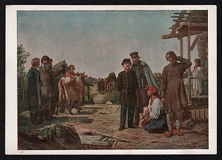 1929 'Sale of a Heifer for Arrears in the Tsarist Period' Soviet Union Picture Postcard, Surcharge Overprint