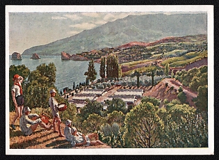 1929 'Crimea. Pioneer camp and sanatorium' Soviet Union Picture Postcard, Surcharge Overprint