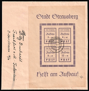 1946 Strausberg (Berlin) on piece, Germany Local Post, Souvenir Sheet, Type I