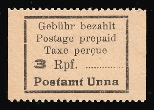 1945 3pf Unna (Westphalia), Germany Local Post