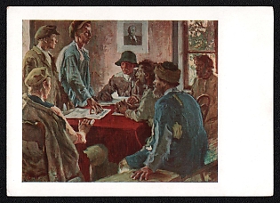 1929 'A Meeting of the Committee of Poor Peasants in 1918' Soviet Union Picture Postcard