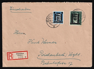 1945 (23 Jul) Glauchau (Saxony), Germany Local Post, Registered Cover from Glauchau to Reichenbach with Red Registration Label franked with 25pf and 50pf