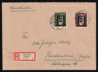 1945 (23 Jul) Glauchau (Saxony), Germany Local Post, Registered Cover from Glauchau to Reichenbach with Red Registration Label  franked with 30pf and 60pf