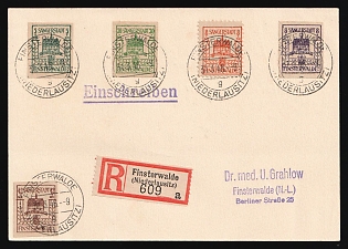 1946 (31 Mar) Finsterwalde, Germany Local Post, Registered Postcard locally addressed in Finsterwalde with Red Registration Label franked with 5pf, 8pf, 30pf, 42pf and perforated 8pf
