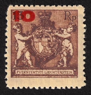 1924 10R on 13R, Principality of Liechtenstein, Variation of Perforation