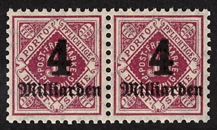 1923 4Mrd. on 50Pf German States, Wuerttemberg, Germany, Pair