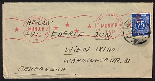 1947 75Pf on Cover from Bad Tölz (Germany) to Vienna (Austria), US Civil Censorship, Joint Issue, Allied Occupation, Germany