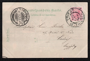 1900 10H on Austrian Correspondence Postcard from Trieste (Italy) to Alexandria (Egypt), Austrian Empire, Austria