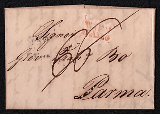 1834 Folded Letter from Vienna (Austria) to Parma (Italy), Austria, Red Wien Franco Postmark