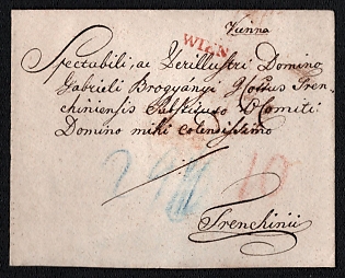 1824 Folded Letter from Vienna (Austria) to Trencien (Slovakia), Austria, Red Wien Postmark, Fully Intact Wax Seal of the Austrian Royal Coat of Arms