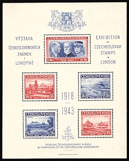 1943 Exhibition of Czechoslovak Stamps in London, Czechoslovakia, Souvenir Sheet