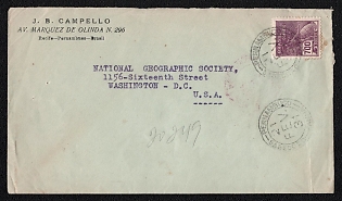 1931 (21 Feb) International cover from Pernambuco (Brazil) to Washington (USA), franked with 700r (Brazil), canceled by  Pernambuco postmark. Via New York, March 14, 1931 and Washington, D.C. (registered section), March 14, 1931 transit postmark on the reverse side. Arrived in Washington (Conn Ave Sta) on March 16, 1931
