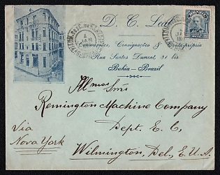 1912 (4 Jan) International cover from Salvador (Brazil) to Wilmington (USA), franked with 200r (Brazil), canceled by Salvador postmark. Via New York handwritten on the front. No arrival postmark