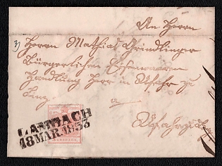 1853 3Kr on Folded Letter from Lambach to Linz, Austrian Empire, Austria, Fully Wax Seal