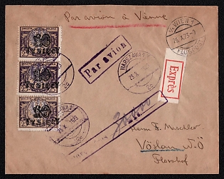 1923 10000M on 25M, Cover from Warsaw to Vöslau (Austria), Poland, Airmail-Cover from Warsaw to Vienna