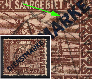 1922 15c Saar, Germany, Official Stamp, Broken 'R' in 'Dienstmarke'