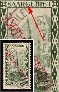1927 30c Saar, Germany, Official Stamp, Dot in 'G' in 'Saargebiet'