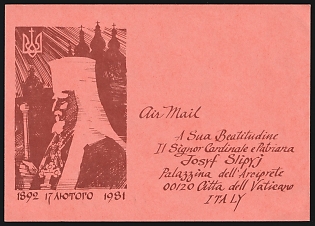 1981 Ukrainian diaspora in Italy, Airmail Picture Postcard 'Confessor Josyf VII, Card. Slipy' Mint