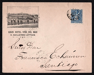 1898 (1 Aug) Cover from Vina del Mar (Chile) to Santiago (Chile), franked with 5c (Chile), canceled by Vina del Mar postmark. Arrived in Santiago August 2, 1898