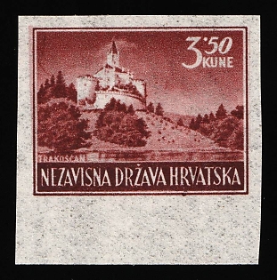 1943-44 3.50k Croatia, NDH, Imperforate, Thin Paper, Margin