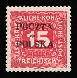 1919 15h Poland, Official Stamp, 'Poczta Polska' Overprint, Certificate