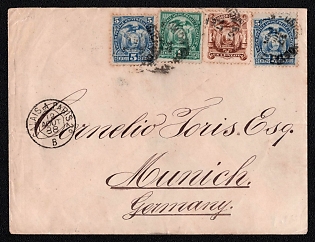 1888 (17 Jul) International cover from Guayaquil (Ecuador) to Munich (Germany), franked with two 1c and two 5c (Ecuador) canceled by Guayaquil postmark . Via Paris August 12, 1888. Arrive in Munich August 12, 1888