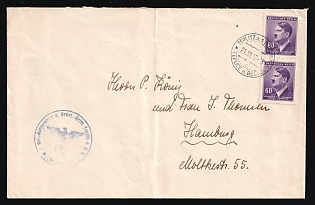 1942 (21 Dec) Bohemia and Moravia, Germany, Cover from Teplice to Hamburg with Blue Official Handstamp 'Reserve Resort Infirmary and Rest House in Teplice' franked with pair of 60h