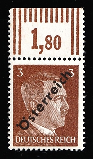 1945 3pf Vienna Local Issue, Austria, Overprint on Hitler's head, Not Issued, Margin, Plate Number