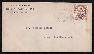 1914 (6 Jan) Cover from Nogales (Mexico) to Hermosillo (Mexico), franked with 5c (Sonora issue, Mexico civil war), canceled by Nogales postmark. Arrived in Hermosillo on January 8, 1914