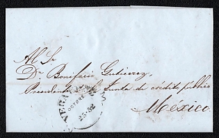 1852 (23 Oct) Pre-philatelic stampless international letter sheet from Veracruz (Mexico) to Mexico (Mexico). Postmark Veracruz on front