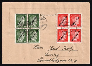 1945 (9 May) Vienna Local Issue, Austria, Overprint on Hitler's head, Cover from Vienna to Liesing (district in Vienna) franked with blocks of four of 5pf anf 8pf
