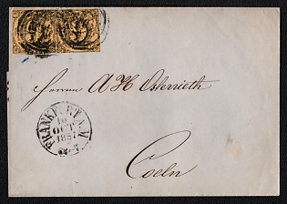 1857 2x 9Kr Thurn and Taxis, German States, Germany, Folded letter from Frankfurt to Cologne