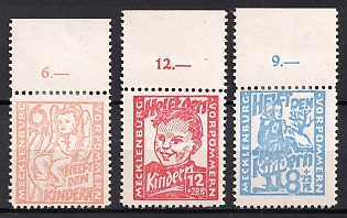 1945 Mecklenburg-Vorpommern, Soviet Russian Zone of Occupation, Germany, Complete Set, Margins, Plate Numbers