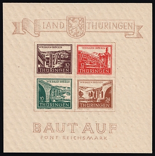 1946 Thuringia, Soviet Russian Zone of Occupation, Germany, Souvenir Sheet