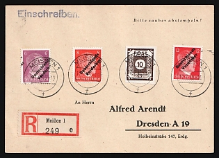 1945 (17 Jul) Meissen, Germany Local Post, Registered Postcard from Meissen to Dresden with Red Registration Label franked with 6pf, 8pf, 12pf and 10pf East Saxony, Signed