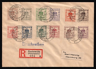 1946 (27 Mar) Finsterwalde, Germany Local Post, Registered Cover from Finsterwalde to Hamburg with Red Registration Label franked with complete set of 3pf - 60pf