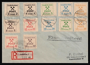 1946 (7 May) Grossraschen, Germany Local Post, Registered Cover from Grossraschen to Schonebeck with Red Registration Label franked with complete set of 3pf - 60pf
