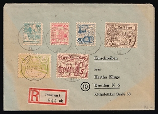 1946 (28 Feb) Cottbus, Germany Local Post, Registered Cover from Cottbus to Dresden with Red Registration Label franked with 50pf, 60pf, 80pf, 1m, 3m and 5m