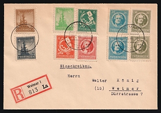 1946 (26 May) Thuringia, Soviet Russian Zone of Occupation, Germany, Registered Cover locally addressed in Weimar with Red Registration Label franked with complete set of 3pf - 30pf