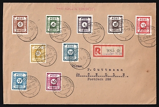 1946 (1 Oct) East Saxony, Soviet Russian Zone of Occupation, Germany, Registered Cover from Dresden to Celle with Red Registration Label franked with complete set of 5pf - 40pf