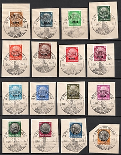 1940 Alsace on pieces, German Occupation, Germany, Complete Set, Strasbourg Postmarks