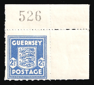1941 2.5p Guernsey, German Occupation, Germany, Corner Margin, Plate Number